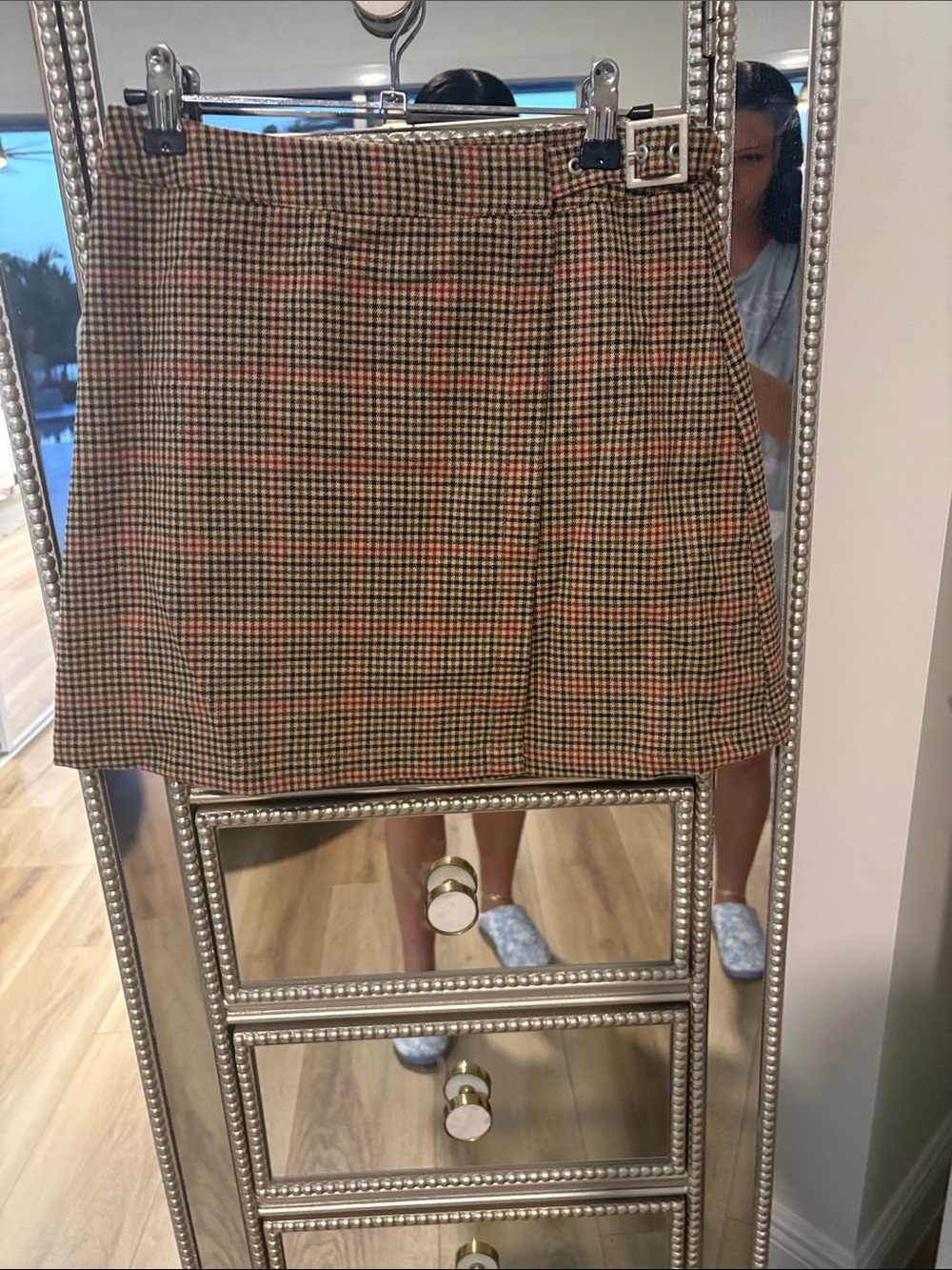 Brandy Melville Brown and Red Houndstooth Mini Skirt